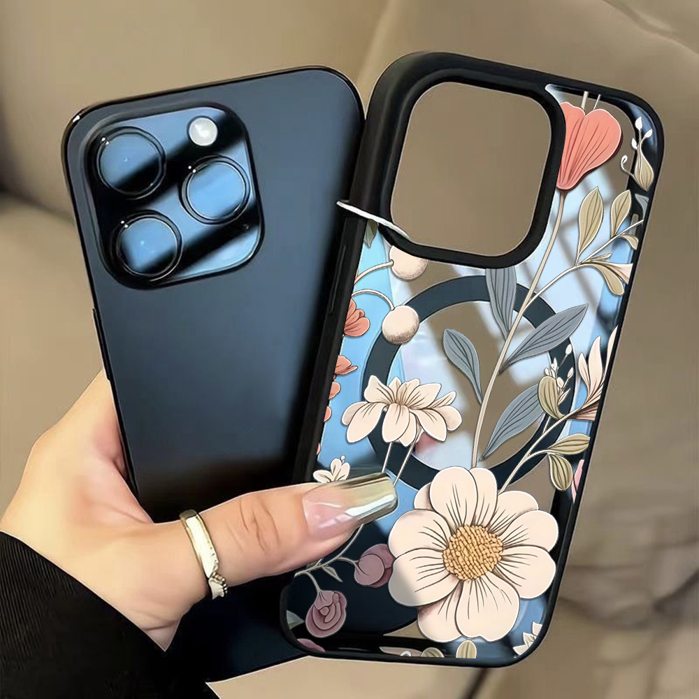 Phone Cases For Iphone 13 - Black Frame Floral Anti-fall Phone Case