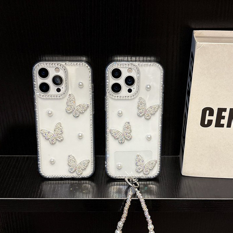 Phone Cases Loopy - Pearl Butterfly Bling Diamond Clear Phone