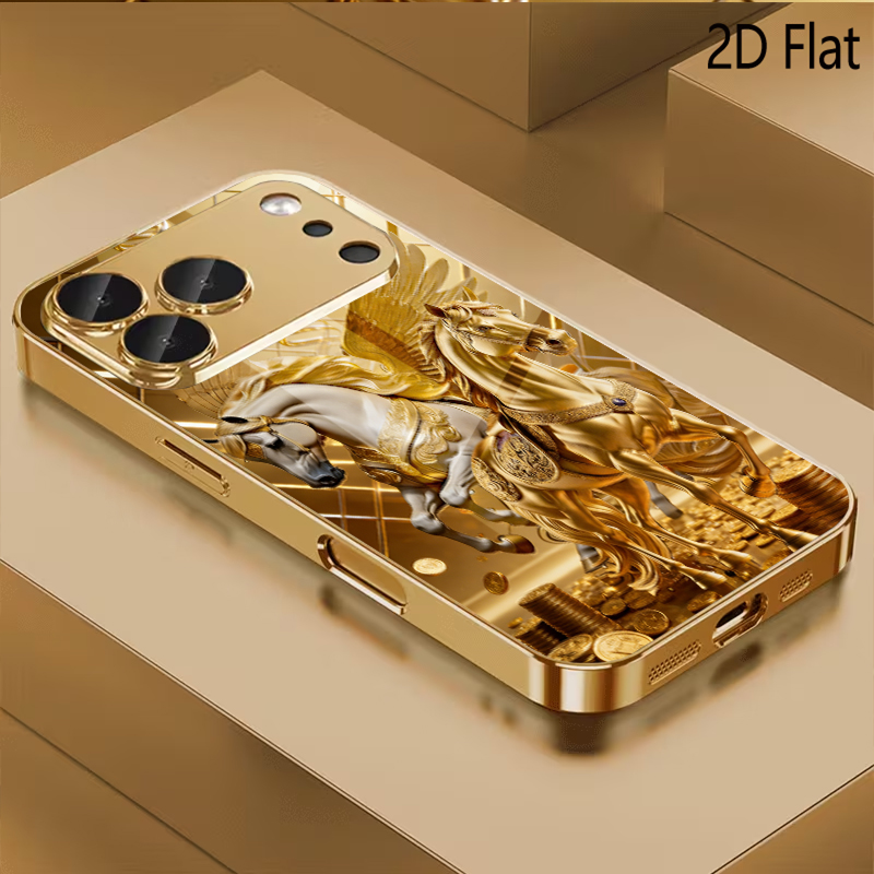 Phone Cases With Camera Cover - Two horses Patterned tempered glass design