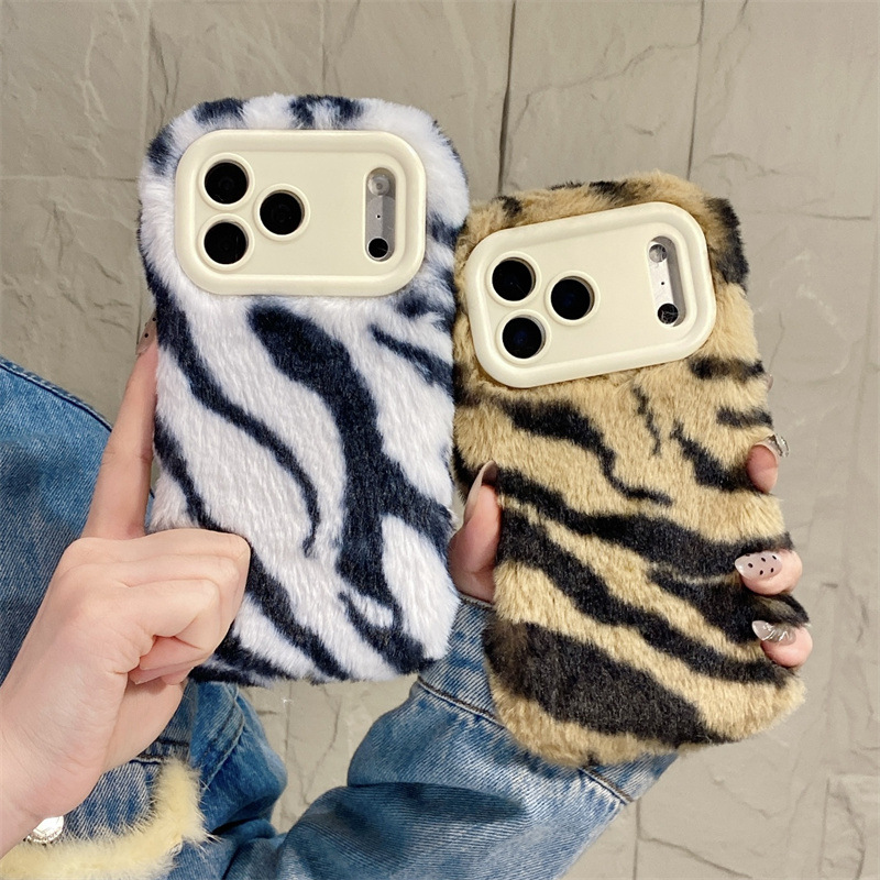 Phone Cases For Iphone 13 - Luxury Zebra Pattern Fluffy Plush Phone