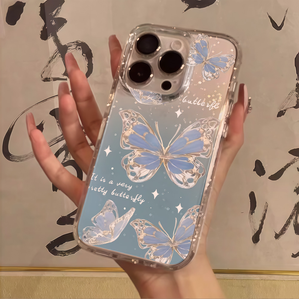 Phone Cases Xr Iphone - Luxury Blue Butterfly Clear Glitter Phone