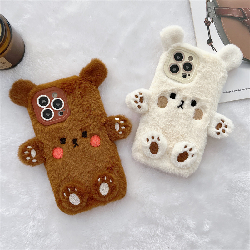 Korean 3D Cartoon Bear Fluffy  - Phone Cases For Iphone 13 评论和价格