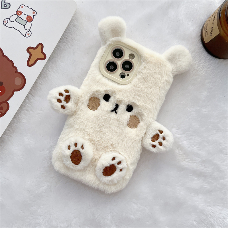 Korean 3D Cartoon Bear Fluffy  - Phone Cases For Iphone 13 评论和价格