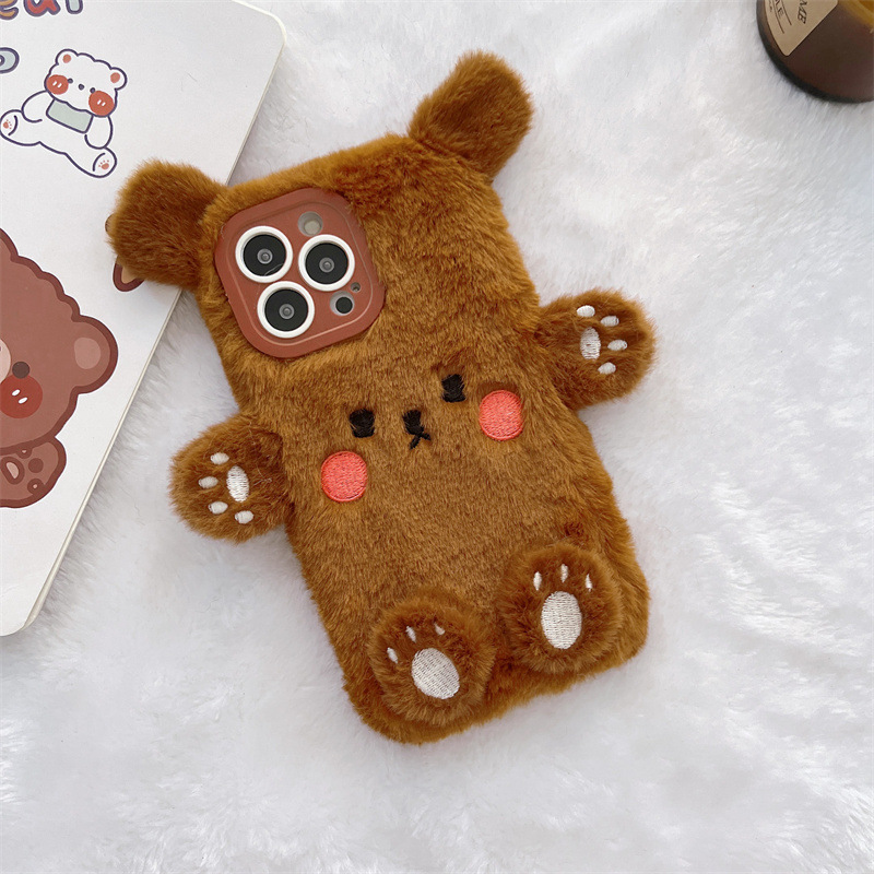 Korean 3D Cartoon Bear Fluffy  - Phone Cases For Iphone 13 评论和价格