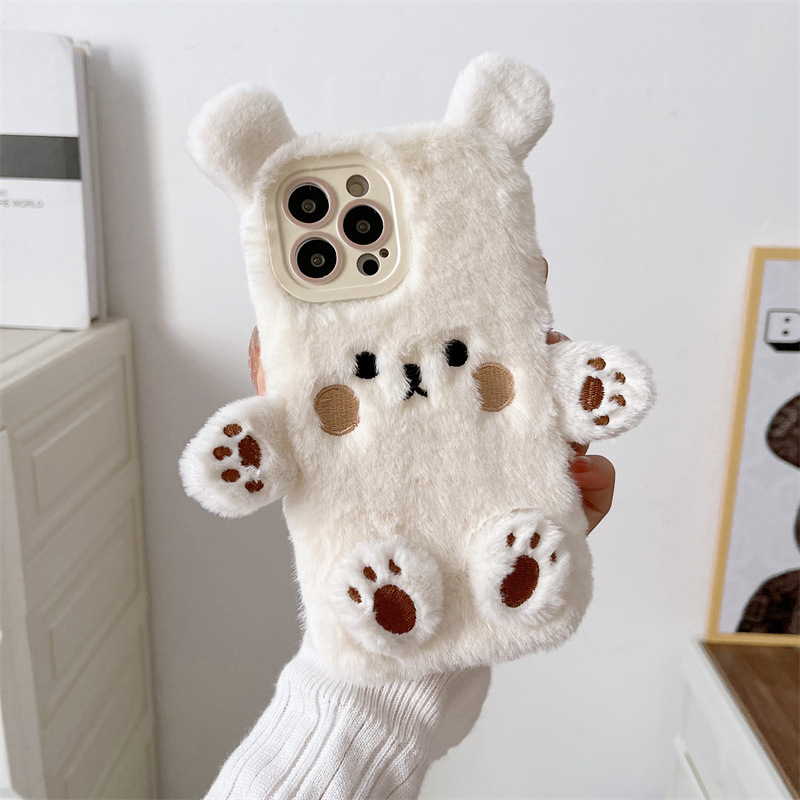 Korean 3D Cartoon Bear Fluffy  - Phone Cases For Iphone 13 评论和价格