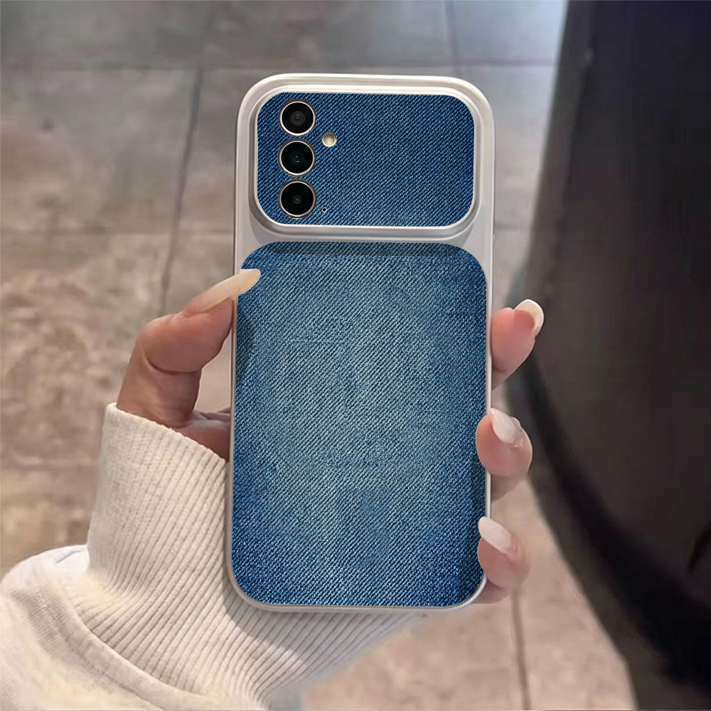 Retro Blue Denim PU Leather Ph - Phone Cases With Camera Cover 评论和价格