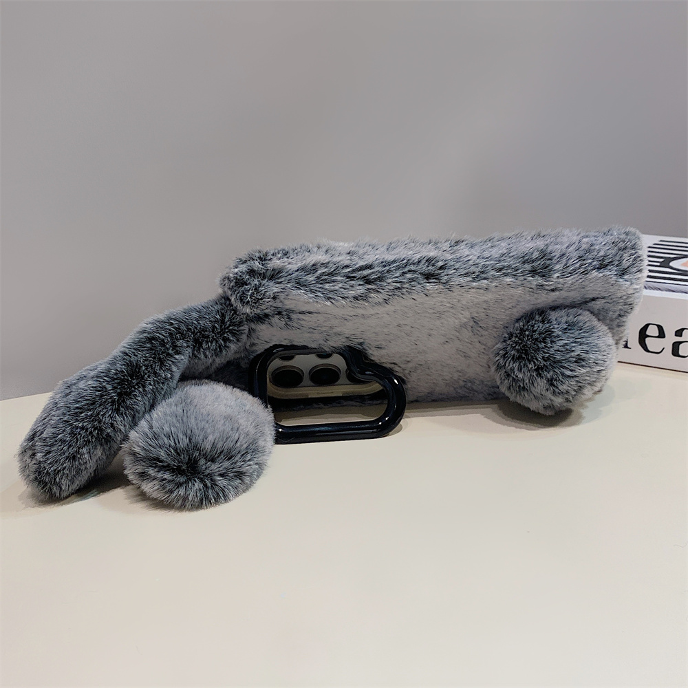 Cute Rabbit Ears Fluffy Stand  - Phone Cases With Camera Cover 评论和价格