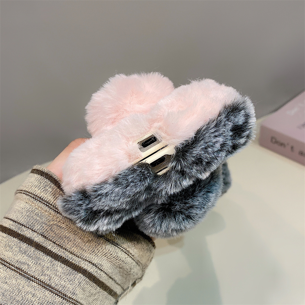 Cute Rabbit Ears Fluffy Stand  - Phone Cases With Camera Cover 评论和价格